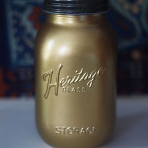 gold painted mason jar  |  heritage glass storage